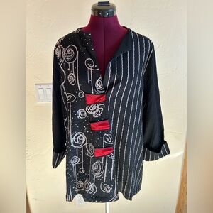 Ali Miles tunic blouse top black/white/red